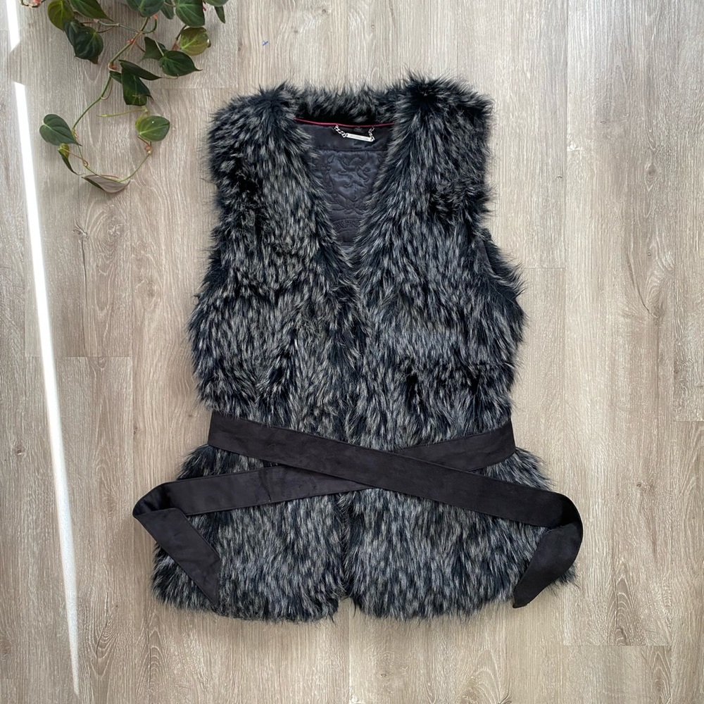Express Black Faux Fur Vest Size